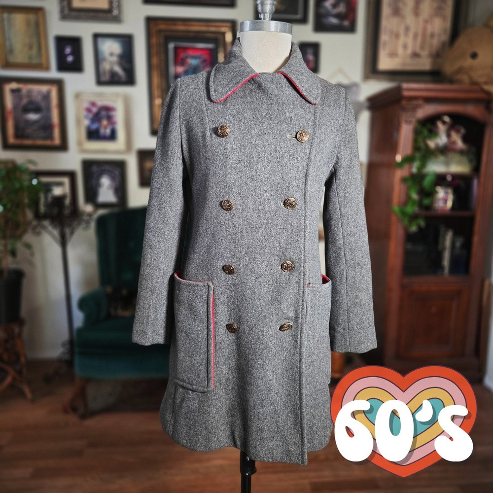 Penguin Fashions Double Breasted Wool Coat Red Trim Classic Style